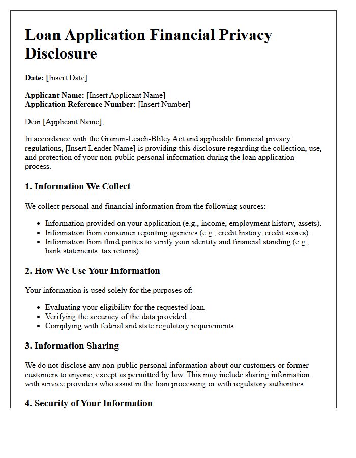 Loan Application Financial Privacy Disclosure Letter