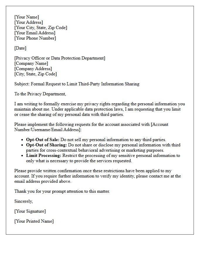 Third-Party Information Sharing Privacy Right Letter