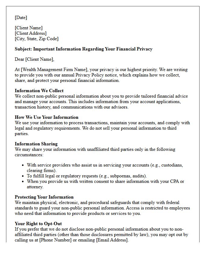 Wealth Management Financial Privacy Policy Letter