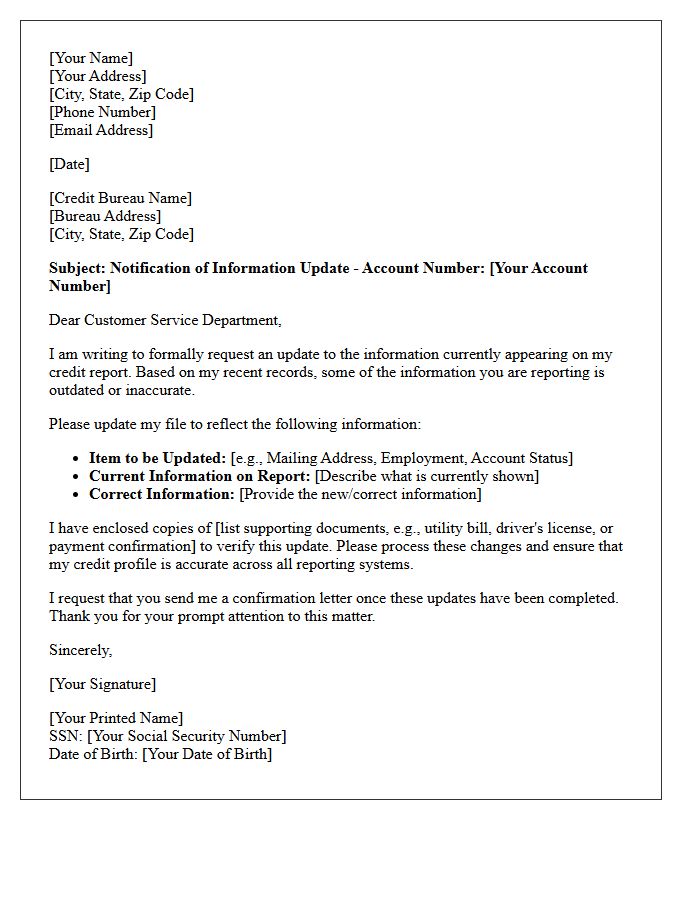 Credit Bureau Information Update Notification Letter