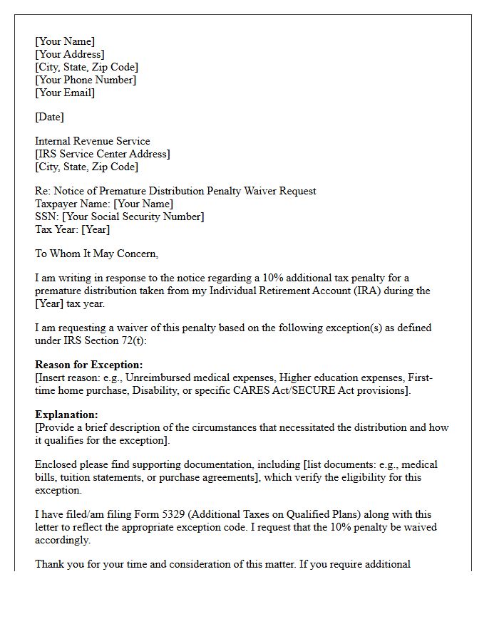 Individual Retirement Account Premature Distribution Penalty Letter