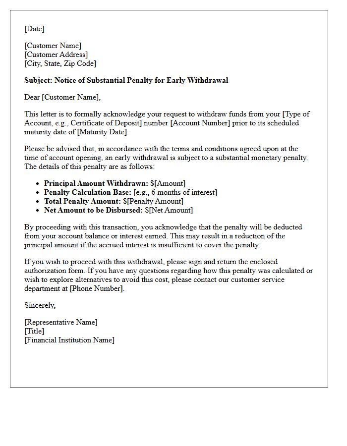 Notice of Substantial Penalty for Early Withdrawal Letter