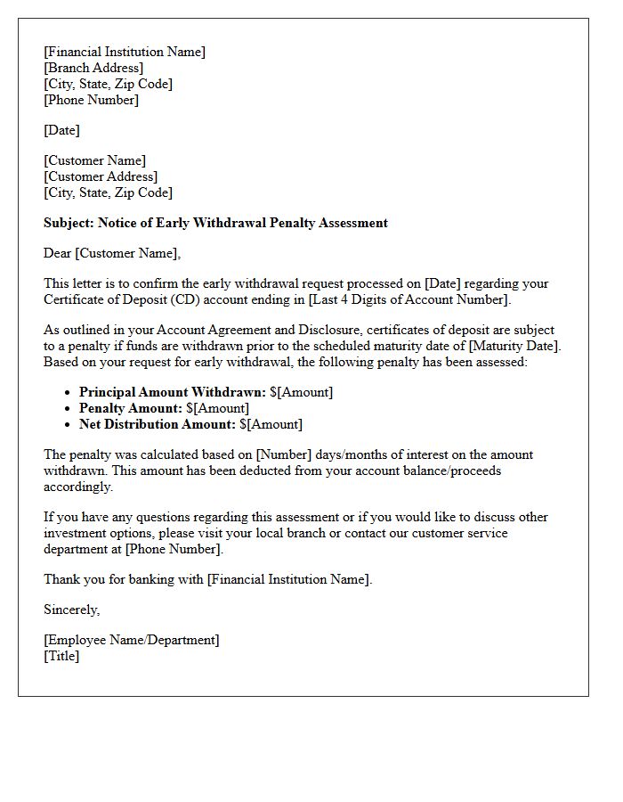 Retail Certificate of Deposit Penalty Assessment Letter