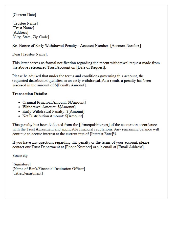Trust Account Early Withdrawal Penalty Letter