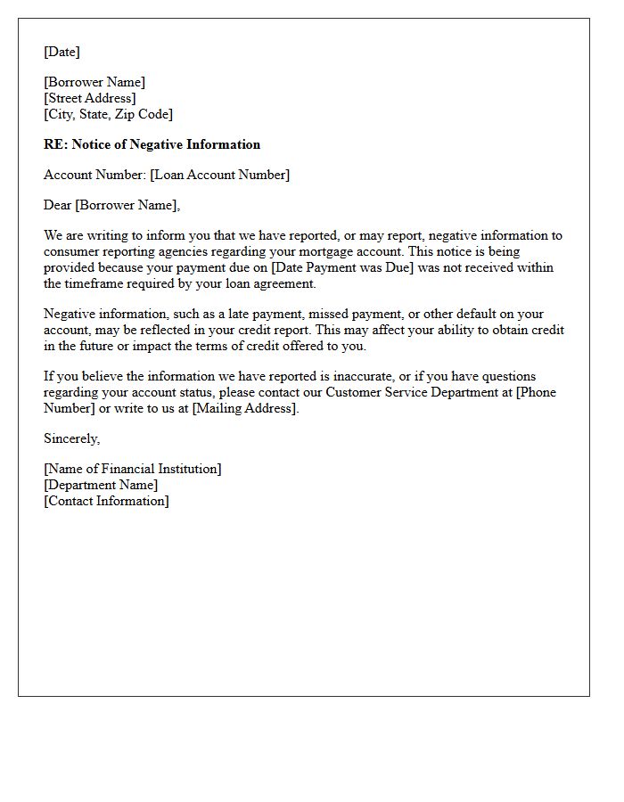 Notice of Negative Information Furnished Regarding Late Mortgage Payment Letter