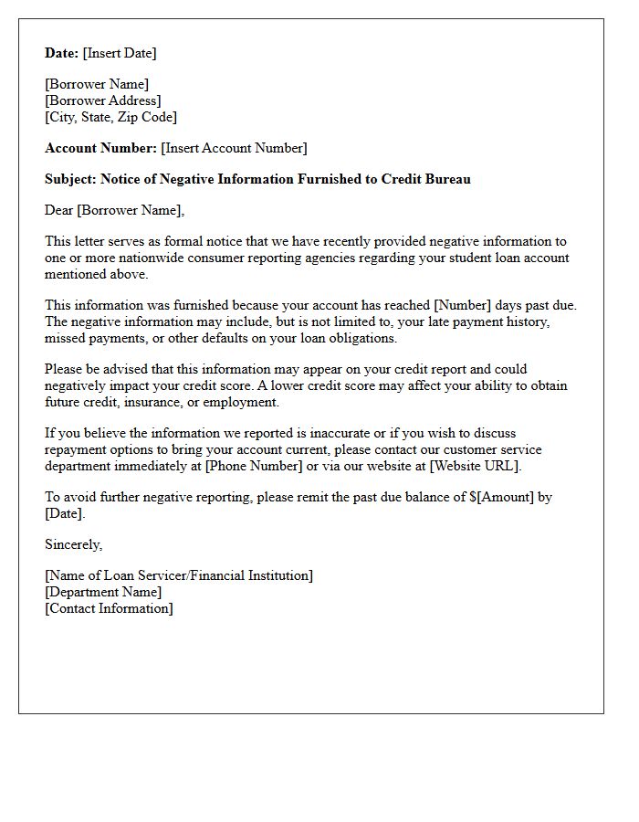 Notice of Negative Information Furnished Regarding Student Loan Nonpayment Letter