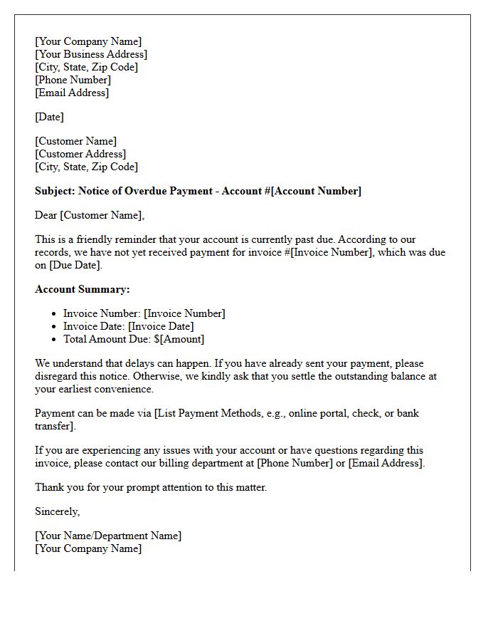Account Past Due Initial Warning Letter
