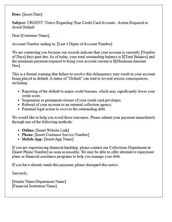 Credit Card Default Prevention Warning Letter