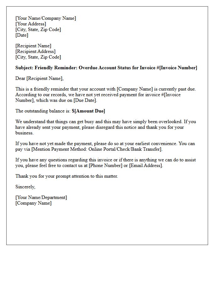 Friendly Reminder Overdue Account Status Letter