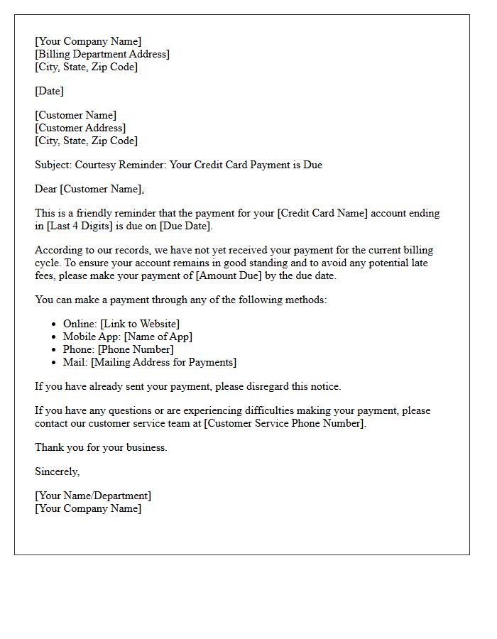 Initial Courtesy Reminder Credit Card Payment Letter