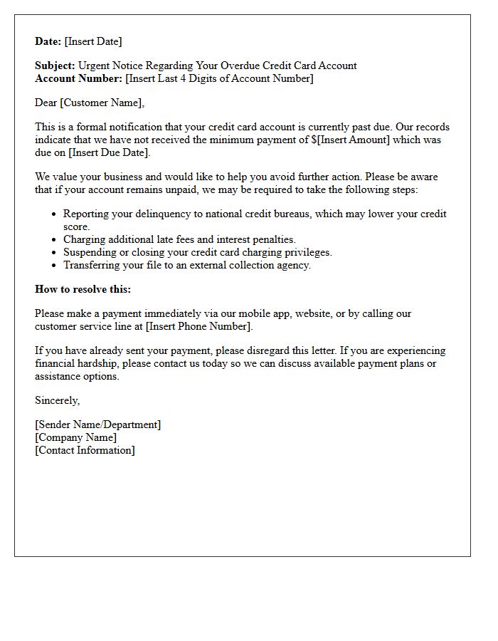 Pre-Collection Initial Credit Card Warning Letter