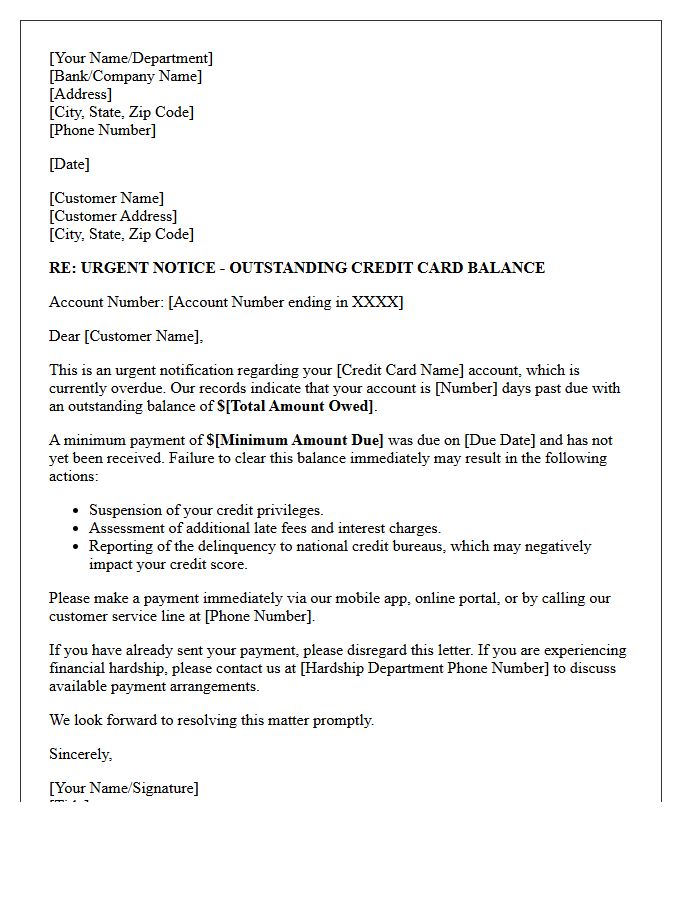 Urgent Outstanding Credit Card Balance Letter