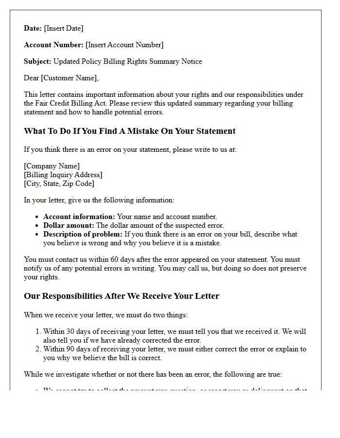 Updated Policy Billing Rights Summary Notice Letter