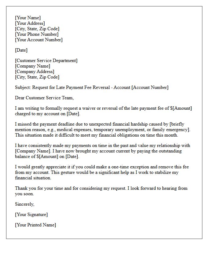 Financial Hardship Late Payment Fee Reversal Letter