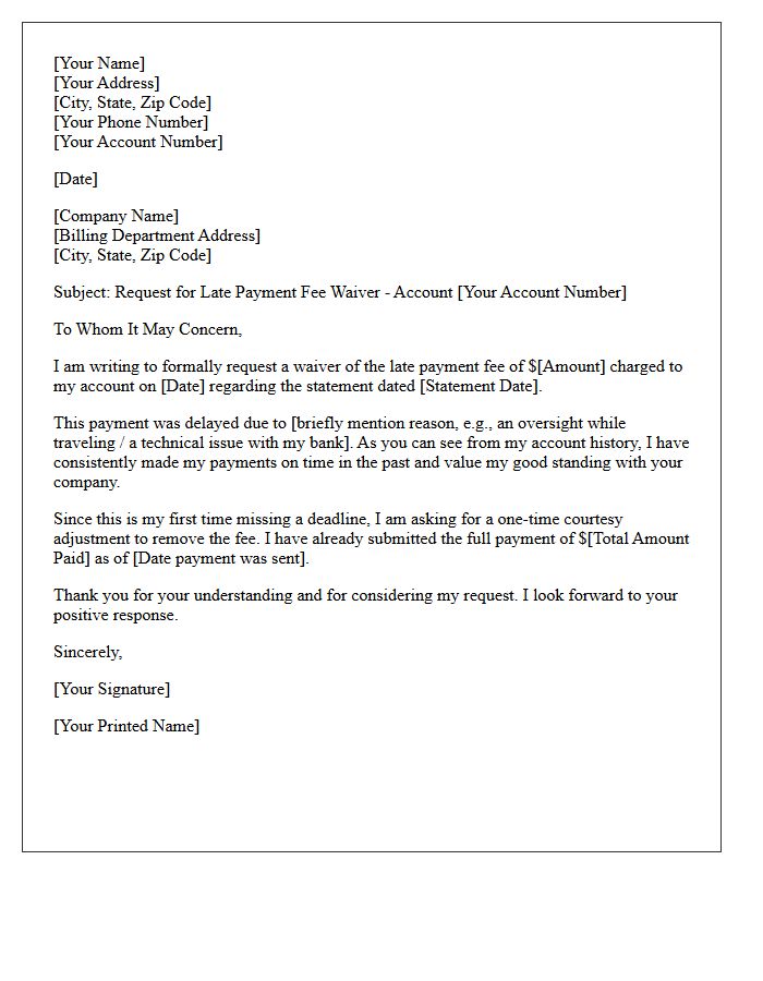 First-Time Offense Late Payment Fee Forgiveness Letter