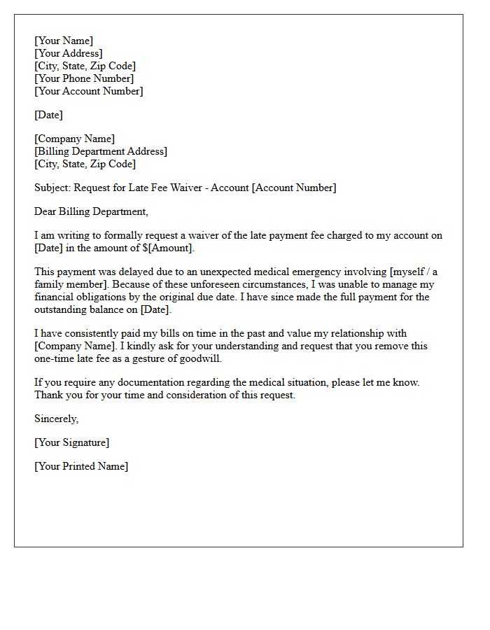 Medical Emergency Late Payment Fee Forgiveness Letter