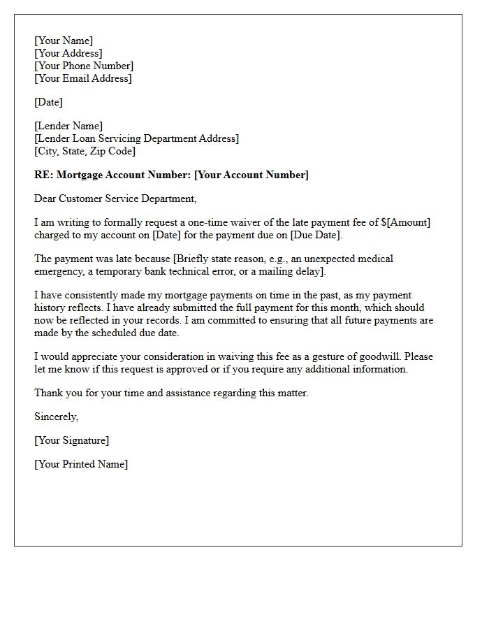 Mortgage Late Payment Fee Waiver Request Letter