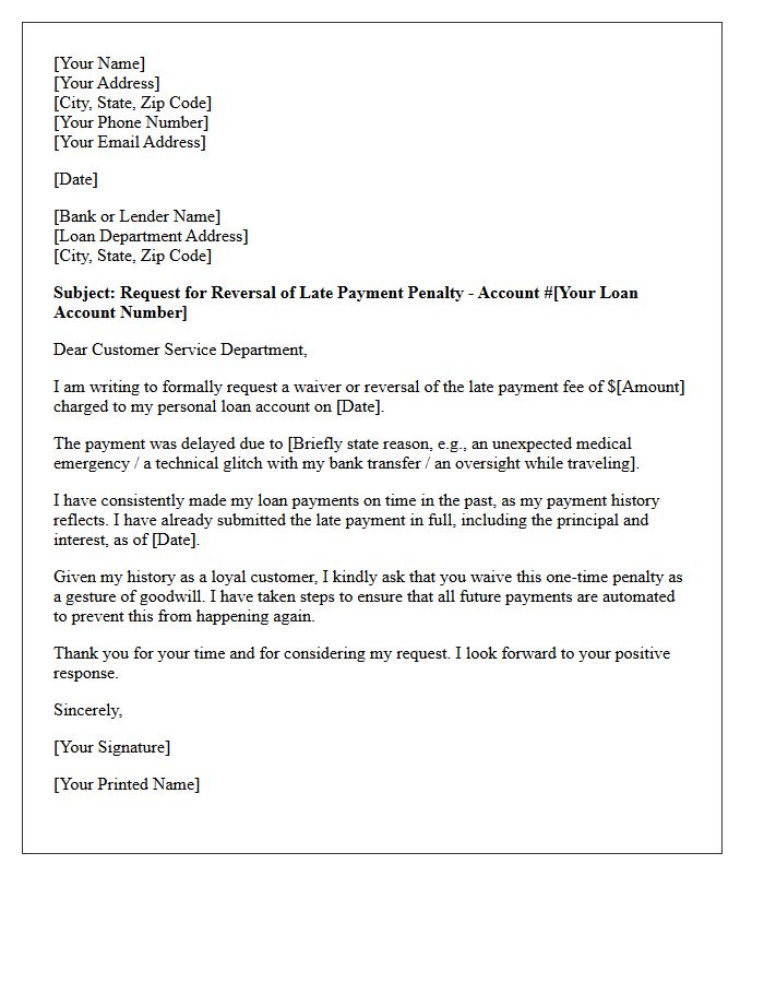 Personal Loan Late Payment Penalty Reversal Letter