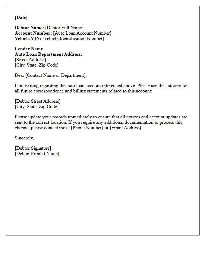 Debtor Name And Auto Loan Account Address