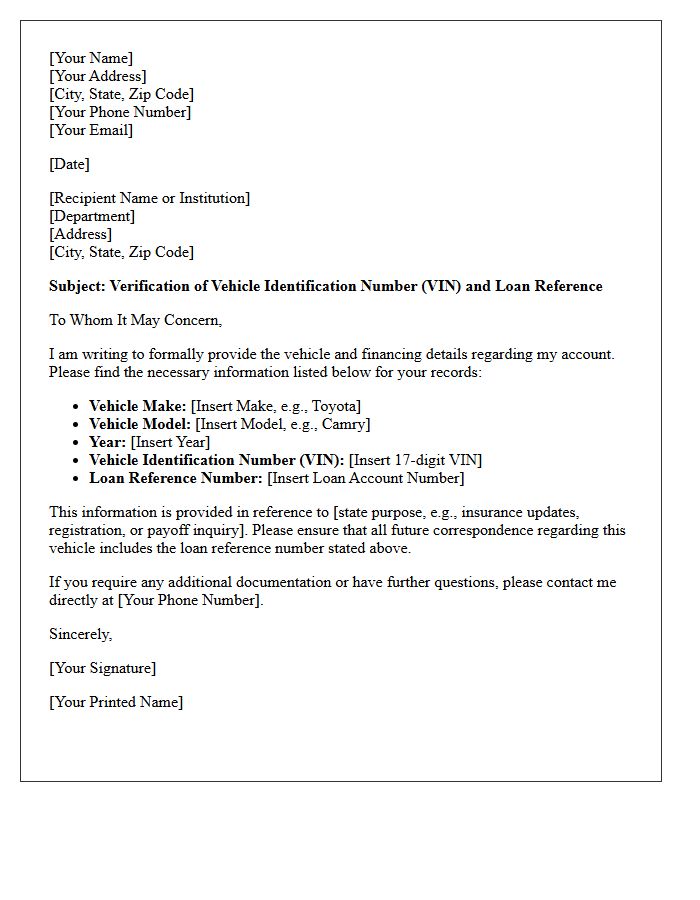Vehicle Identification Number And Loan Reference