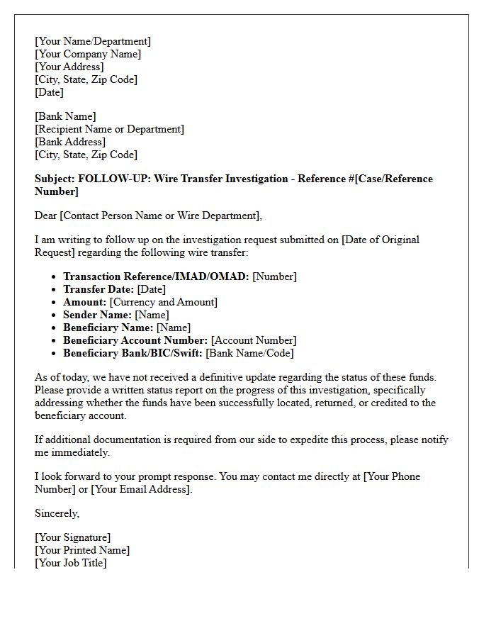Follow-Up Wire Transfer Investigation Letter