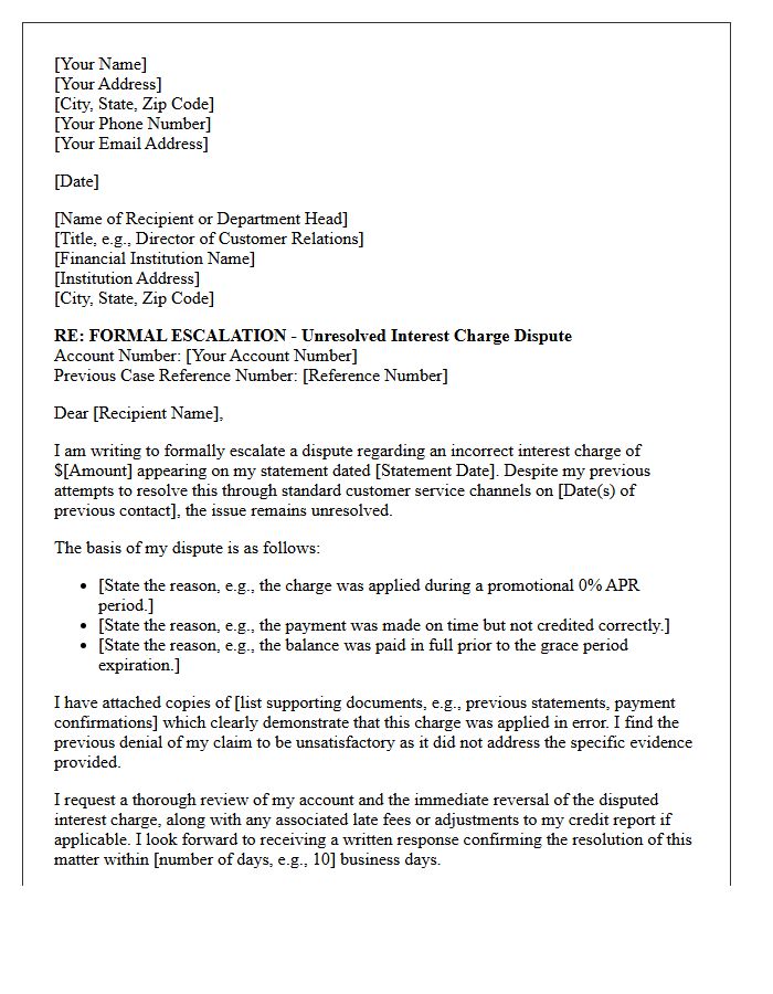 Escalation Letter for Unresolved Interest Charge Dispute