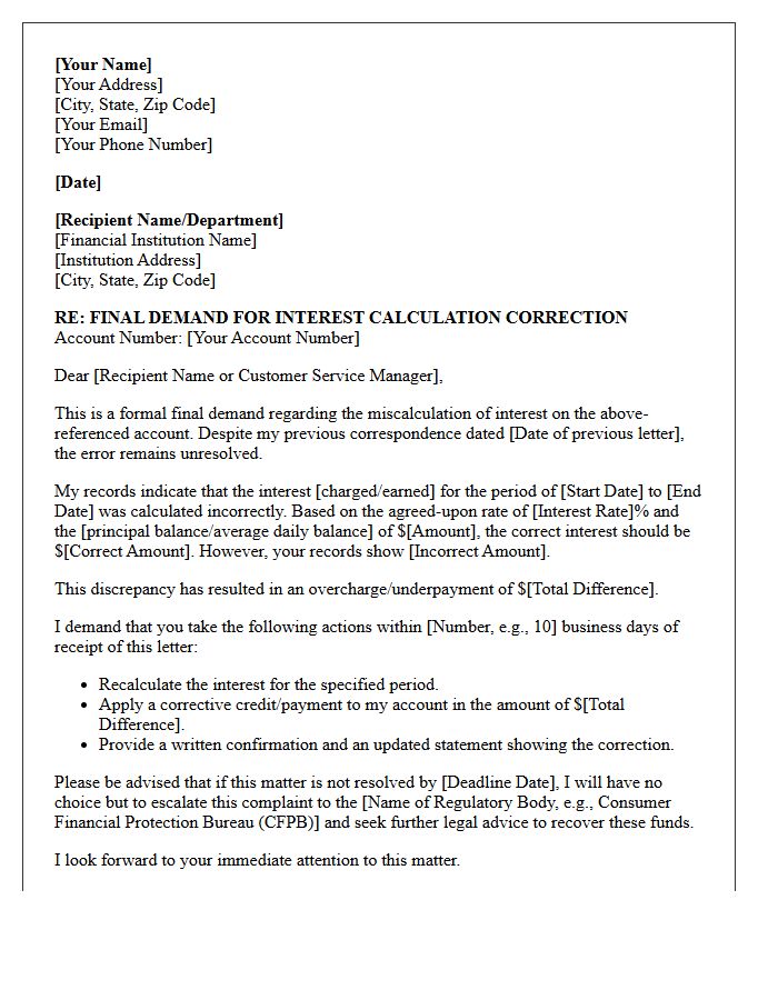 Final Demand Letter for Miscalculated Interest Correction