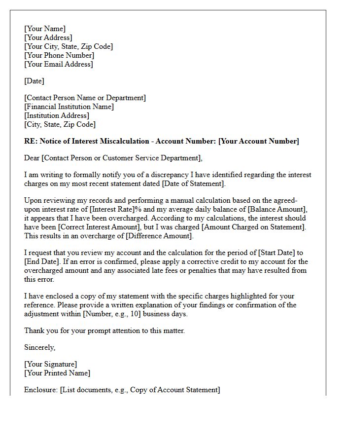 First Notice Letter for Miscalculated Interest Charge