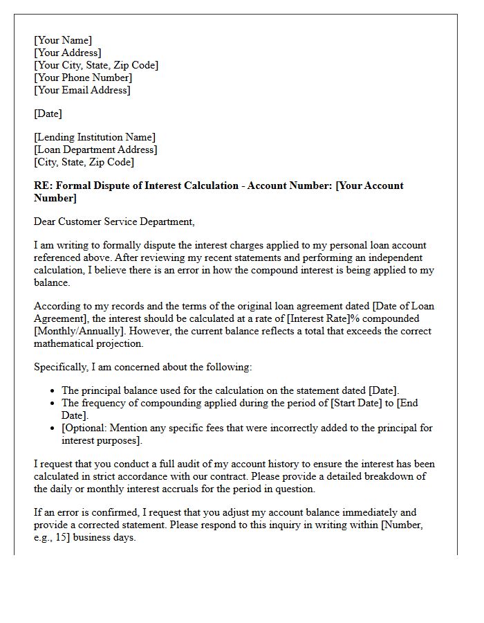Personal Loan Miscalculated Compound Interest Letter
