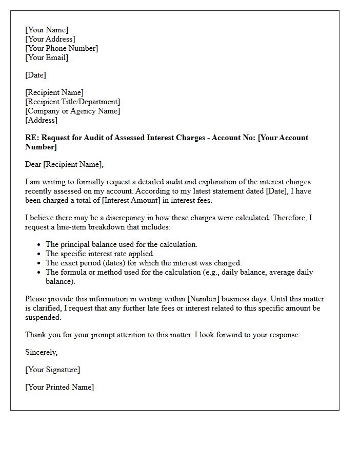 Request Letter for Audit of Assessed Interest Charges