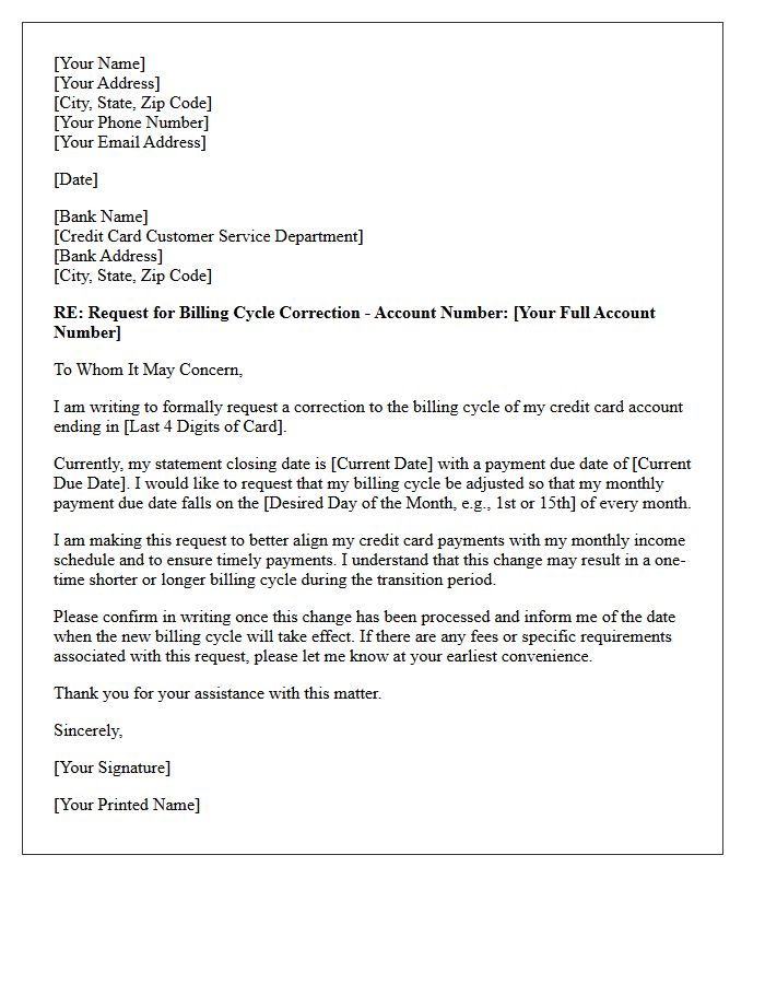Credit Card Statement Billing Cycle Correction Letter