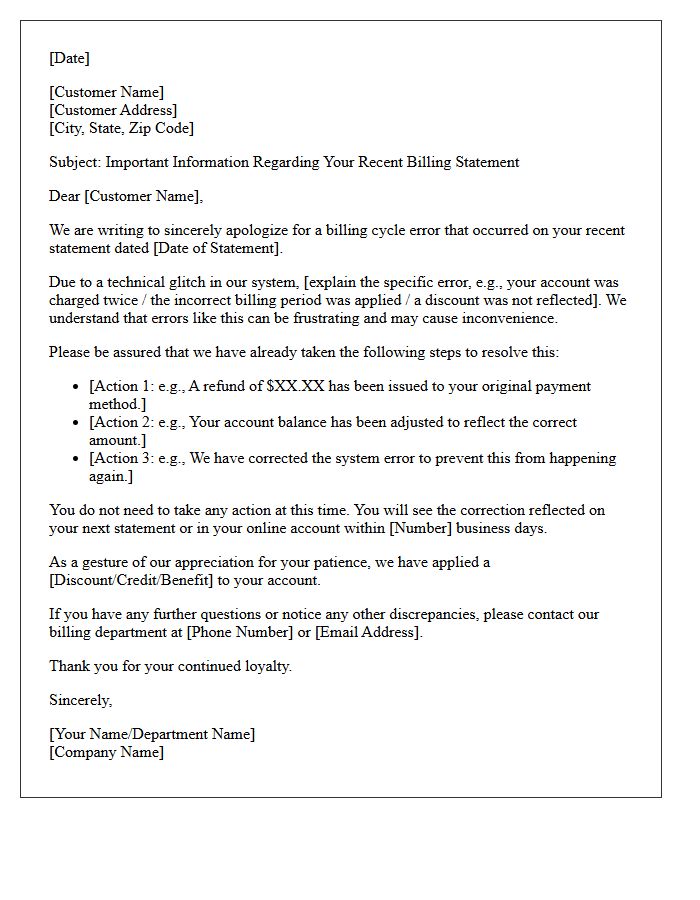 Customer Apology for Billing Cycle Error Letter