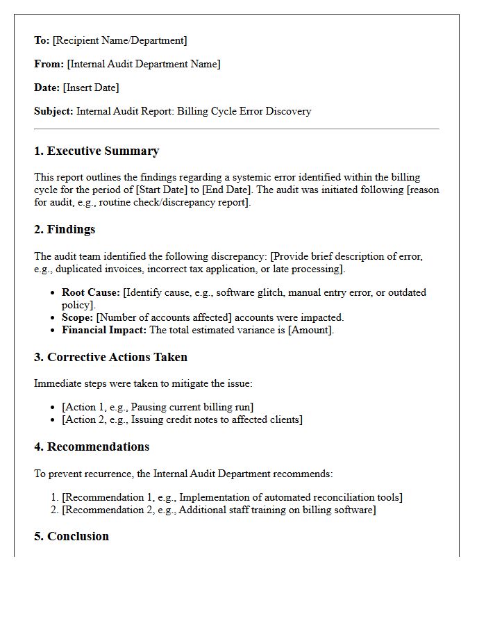 Internal Audit Report of Billing Cycle Error Letter