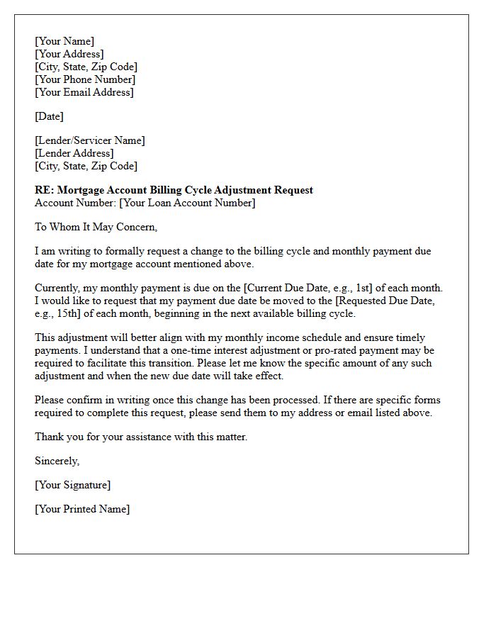 Mortgage Account Billing Cycle Adjustment Letter