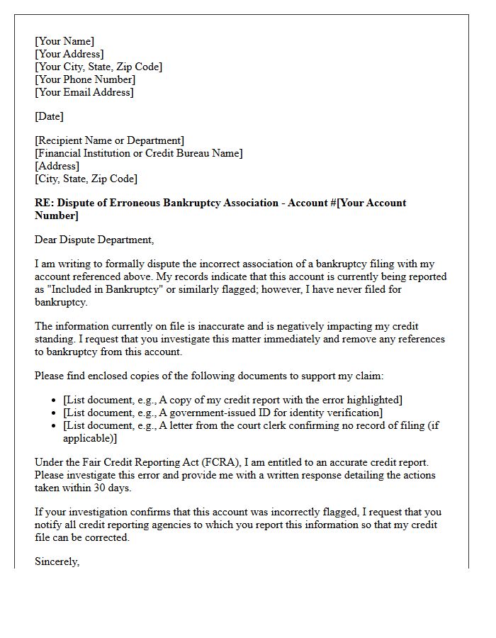 Letter Of Dispute Regarding Erroneous Bankruptcy Association On Account