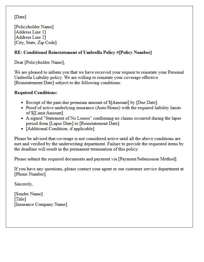 Conditional Umbrella Policy Reinstatement Letter