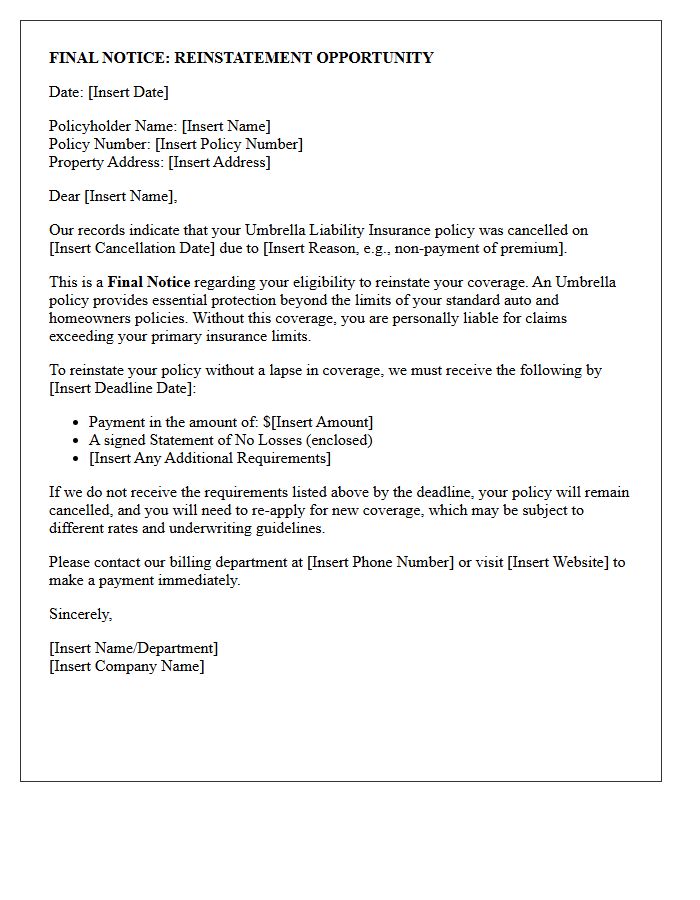 Final Notice Umbrella Policy Reinstatement Letter