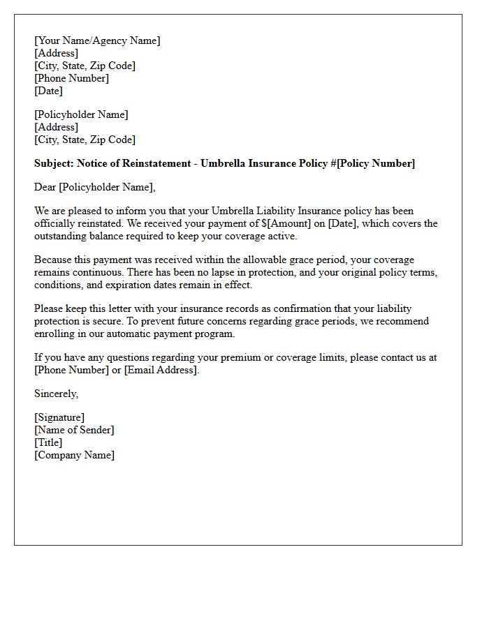 Grace Period Umbrella Policy Reinstatement Letter