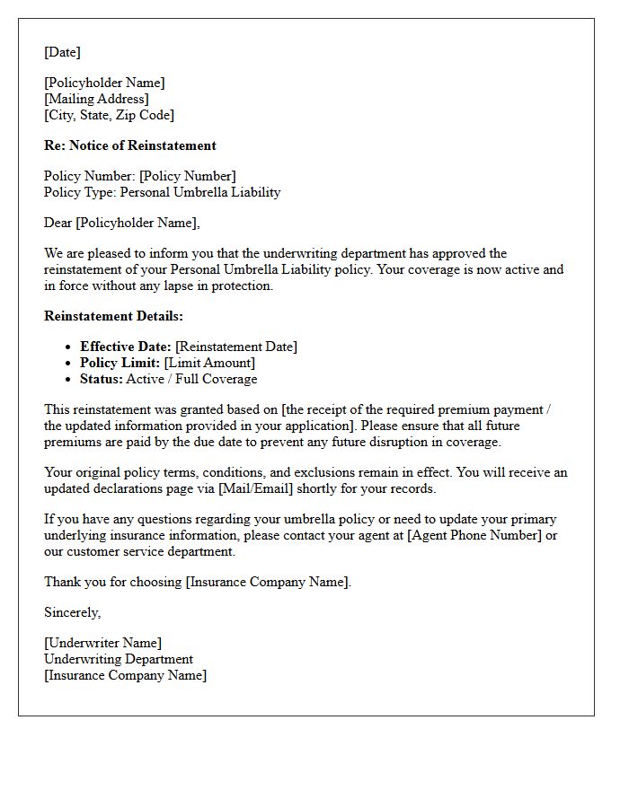 Underwriting Approved Umbrella Reinstatement Letter