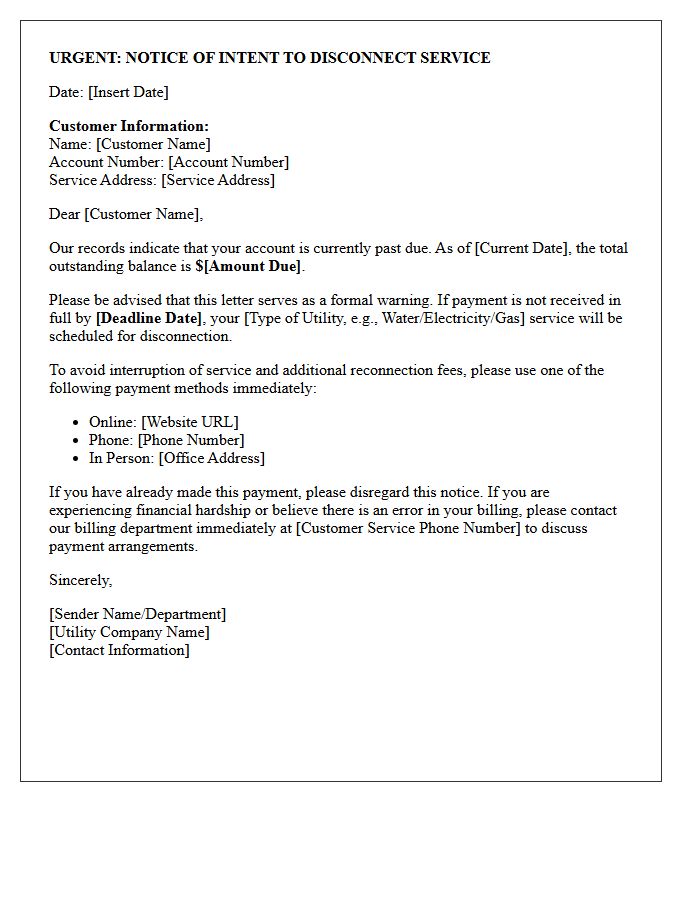Debt Collection Initial Utility Disconnection Warning Letter