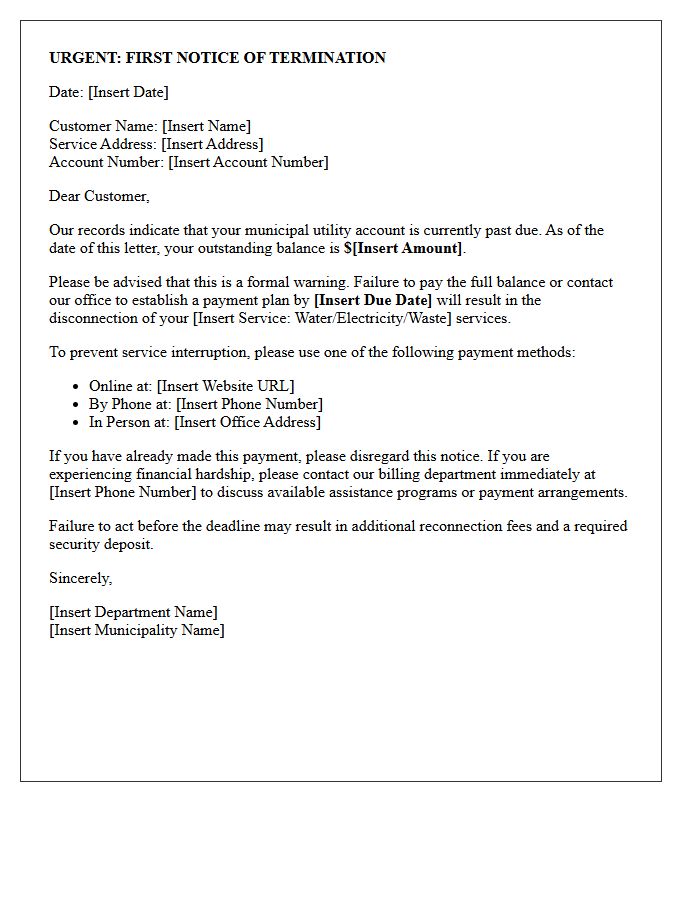 First Warning Letter For Municipal Utility Service Termination