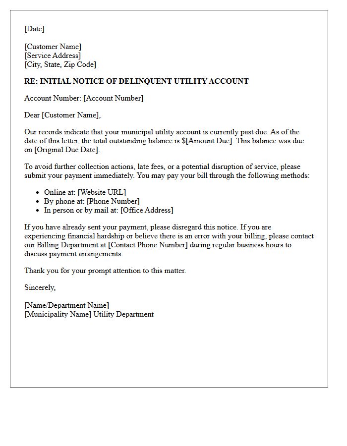 Initial Warning Letter For Delinquent Municipal Utility Accounts
