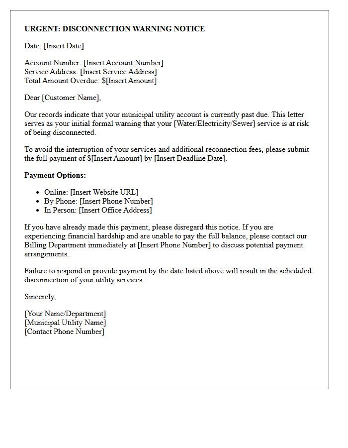 Initial Warning Letter For Municipal Utility Disconnection