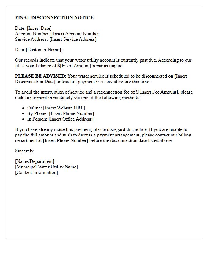 Municipal Water Utility Impending Disconnection Letter
