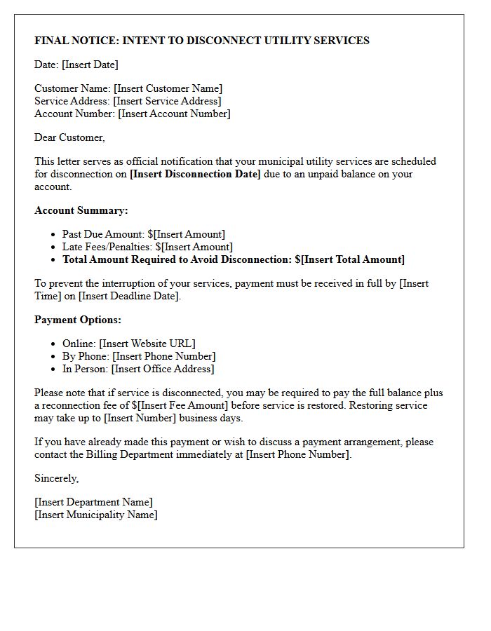 Notice Of Intent To Disconnect Municipal Utility Letter