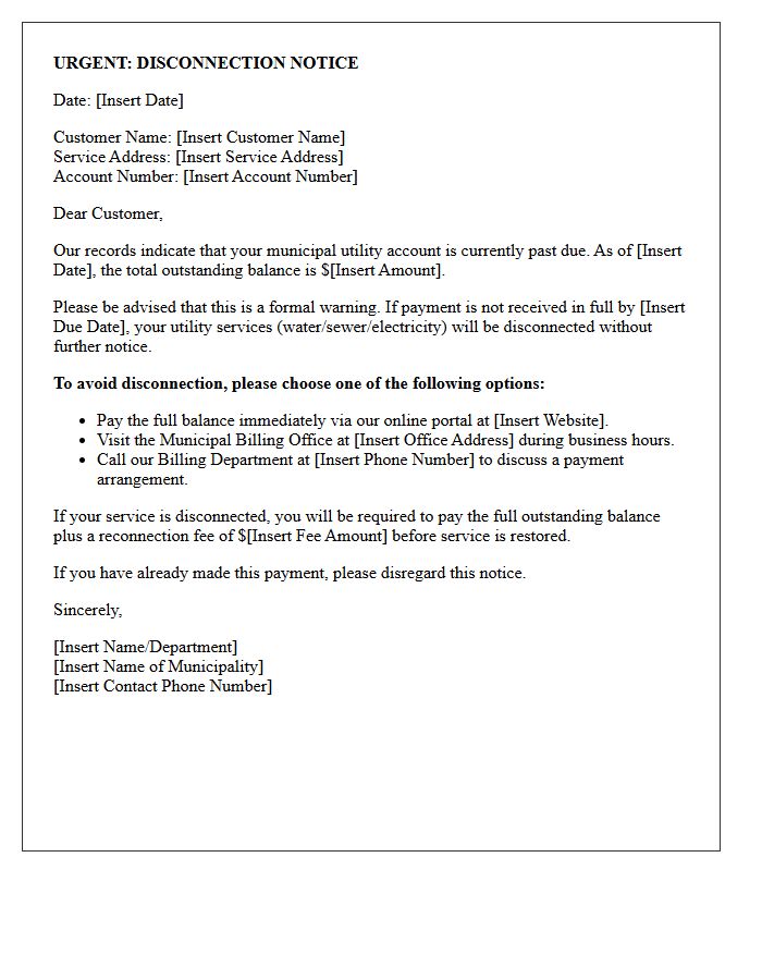 Pre-Disconnection Warning Letter For Municipal Utilities