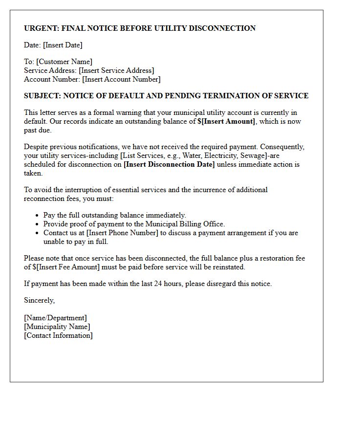 Urgent Warning Letter For Municipal Utility Account Default