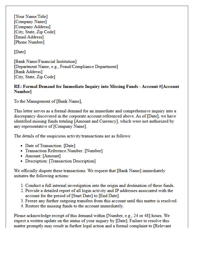 Official Letter Demanding Inquiry Into Missing Corporate Account Funds