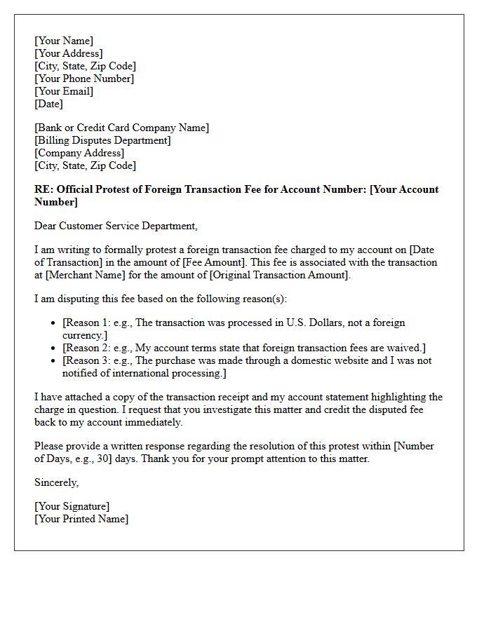 Official Letter of Protest Against Unfair Foreign Transaction Fee