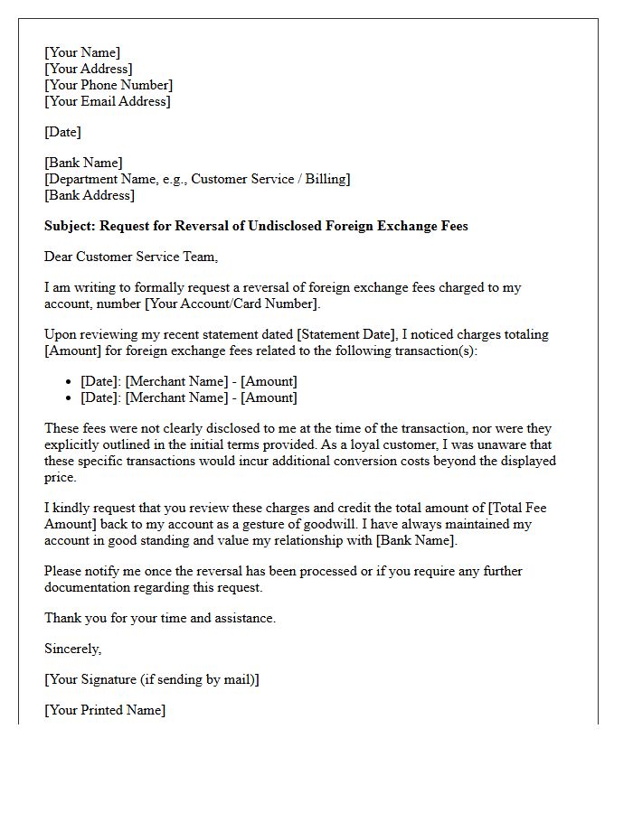 Request Letter for Reversal of Undisclosed Foreign Exchange Fees